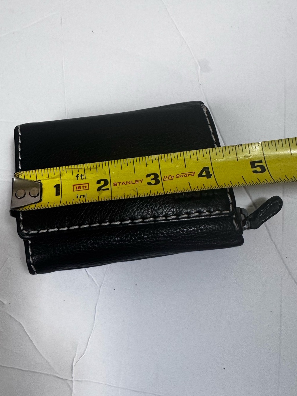 Roots Black Leather Trifold Wallet White Stitch Zip Coin Pocket Organizer Case - Picture 13 of 15